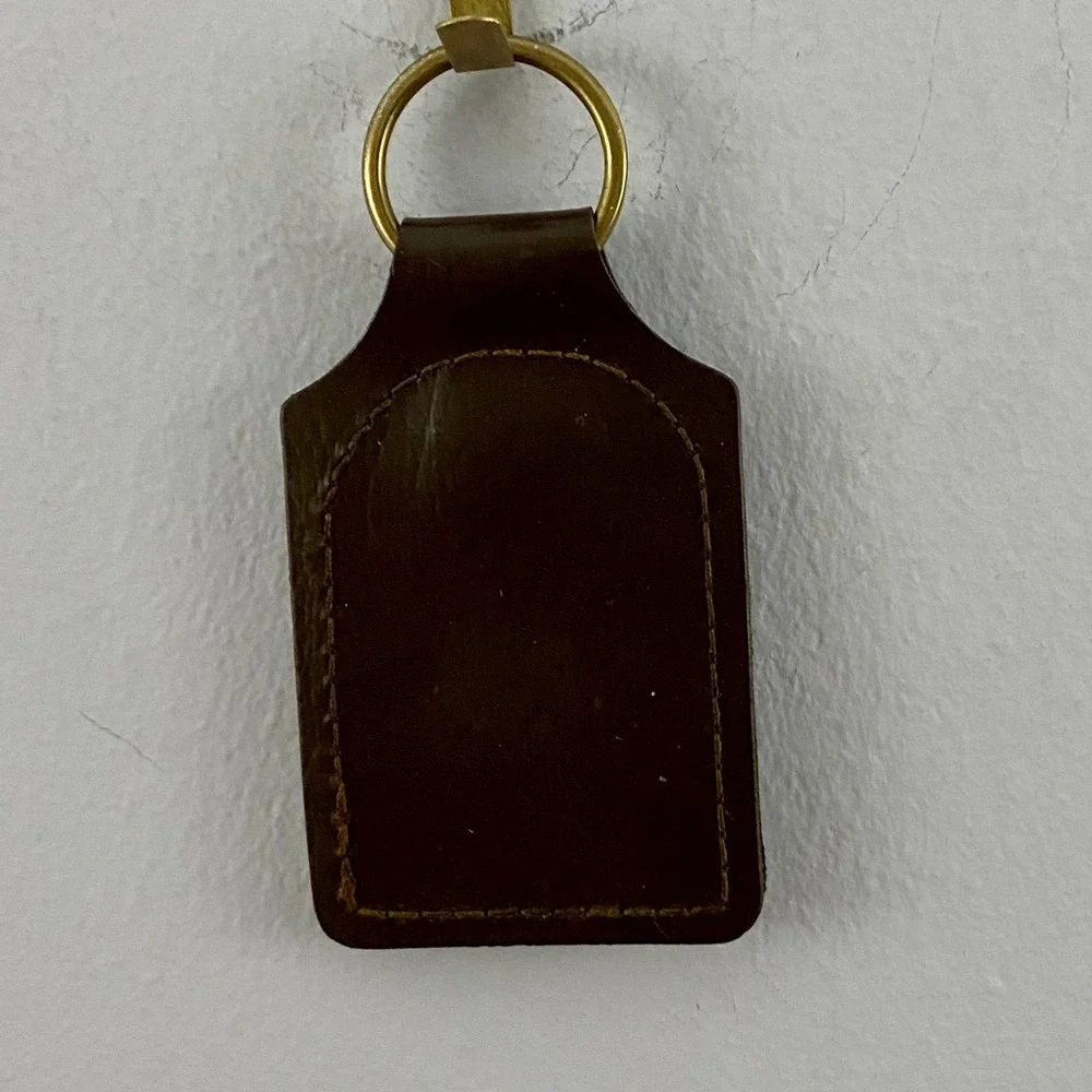 Rolfs Leather Monogram Keychain Men OS Brown Vintage Initial R Gold Medallion
